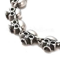 304ステンレススチールスカルリンクチェーンブレスレット  アンティークシルバー  8-3/8インチ（21.4cm）&nbsp;BJEW-E094-09AS
