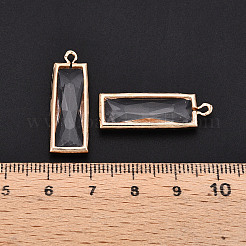 ガラスチャーム  真鍮パーツ  多面カット  長方形  ゴールドカラー  透明  26x9x5mm  穴：1.6mm&nbsp;X-GLAA-S179-13