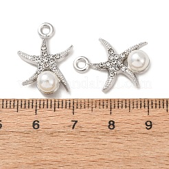 合金とABS樹脂製の模造真珠とラインストーンのペンダント  ヒトデチャーム  プラチナ  21x15x6mm  穴：1.8mm&nbsp;FIND-K030-18E-P