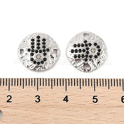 Brass Micro Pave Black Cubic Zirconia Disc with Hamsa Hand Connector Charms&nbsp;KK-P300-24P-02-1