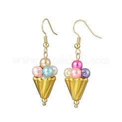 アイスクリーム合金アクリルダングルイヤリング  ガラスと真鍮のピアスフック付き  ゴールドカラー  45x12.5mm&nbsp;EJEW-TA00766