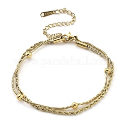 304ステンレススチールロープチェーンブレスレット  女性用二重ブレスレット  ラウンド  ゴールドカラー  長さ6-7/8インチ(17.5cm)+62mmエクステンダー&nbsp;BJEW-R003-04G-02
