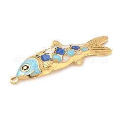 304ステンレススチールエナメルビッグペンダント  魚のチャーム  18KGP本金メッキ  イオンプレーティング（ip）  ブルー  50.5x17x3mm  穴：1.8mm&nbsp;X-STAS-L026-07G-01