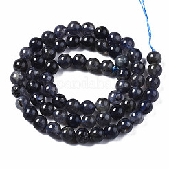 天然アイオライト/コーディエライト/ダイクロアイトビーズ連売り  ラウンド  6mm  穴：0.8mm  約60~62個/連  15.16インチ（38.5cm）&nbsp;X-G-S376-005A