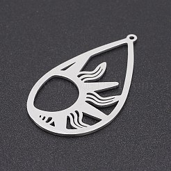 変色しない201ステンレススチールペンダント  レーザー切断  太陽と涙  ステンレス鋼色  45x25.5x1mm  穴：1.4mm&nbsp;STAS-S105-LA214