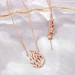 Brass Micro Pave Clear Cubic Zirconia Flame Pendant Adjustable Slider Necklaces&nbsp;KK-CBA4547-10RG