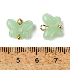 合金ガラスペンダント  蝶のチャーム  ゴールドカラー  薄緑  12x14.5x5mm  穴：2mm&nbsp;GLAA-P080-01G-07