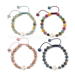 Natural & Synthetic Mixed Gemstone Rondelle Braided Bead Bracelets for Women&nbsp;BJEW-JB14385