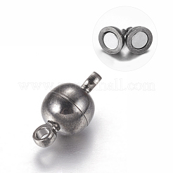 ループ付きの丸い真鍮のマグネットクラスプ  ブラック  11.5x6mm  穴：1.2mm&nbsp;X-MC019-B