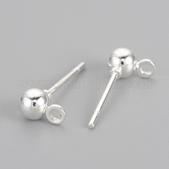 鉄球スタッドピアスパーツ  カン付き  銀  14.8x4mm  穴：1mm  ピン：0.8mm&nbsp;KK-R071-09S