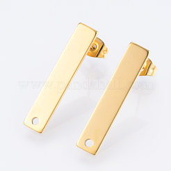201 ステンレススチールスタッドピアス金具  304ステンレスピン付き  長方形  ゴールドカラー  25x5mm  穴：1.5mm  ピン：0.8mm&nbsp;X-STAS-Q231-05G