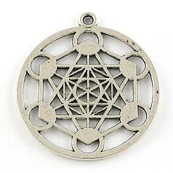 合金のチベット風チャーム  カドミウムフリー＆鉛フリー  錬金術  アンティークシルバー  44.5x40x2mm  穴：2.5mm  約143個/1000g&nbsp;TIBEP-R348-39AS-RS