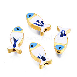 ラックメッキ合金エナメルビーズ  カドミウムフリー＆鉛フリー  魚  ライトゴールド  ダークブルー  17x8x4.5mm  穴：1.8mm&nbsp;PALLOY-N157-046D