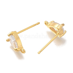 女性用真鍮クリアキュービックジルコニアスタッドピアス  カン付き  ティアドロップ  18KGP本金メッキ  10x5.5mm  穴：1mm  ピン：0.7x12mm&nbsp;EJEW-B107-19G