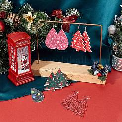 クリスマスをテーマにしたDIYイヤリング作りキット  ツリー＆ティアドロップPUレザービッグペンダントを含む  真鍮のピアスフック  プラチナ  ペンダント：20個/箱&nbsp;DIY-SC0014-35P