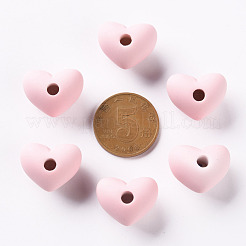 アクリルビーズ  ラバー加工スタイル  片穴ビーズ  ハート  ピンク  14.5x18.5x13.5mm  穴：3.5mm&nbsp;OACR-S039-03-26