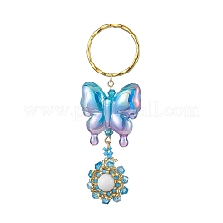 3 Pcs Butterfly Acrylic & Flower Glass Seed Beaded Keychain&nbsp;KEYC-MZ00007