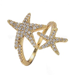 Adjustable Brass Micro Pave Clear Cubic Zirconia Cuff Rings&nbsp;X-ZIRC-Z002-29G