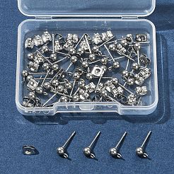 304ステンレススチールボールポストスタッドピアス金具40個  ループと316サージカルステンレススチールピン付き  304ステンレススチール製イヤーナット40個  ステンレス鋼色  15x7x4mm  穴：1.8mm  ピン：0.7mm&nbsp;STAS-FS0001-76P