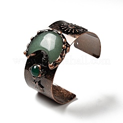 Natural Green Aventurine & Agate Crescent Moon and Sun Open Cuff Bangle&nbsp;G-D468-25R-02