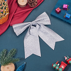 ポリアミドグリッターの蝶結び  クリスマスツリーパーティーの飾り  銀  240x243x22mm&nbsp;DIY-TAC0051-010B