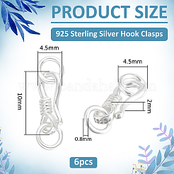 スターリングシルバーSフック留め金6個  丸カン付き  銀  10x4.5x2mm  穴：2.5mm&nbsp;FIND-PH0060-31