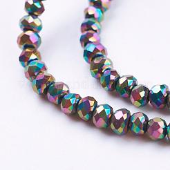 カット加工ロンデルメッキガラスビーズ連売り  マルチカラーメッキ  3x2mm  穴：1mm  約105~110個/連  29~31cm&nbsp;X-EGLA-D020-3x2mm-74