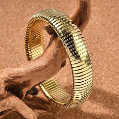 304ステンレススチールストレッチブレスレット女性男性用  イオンプレーティング（ip）  ゴールドカラー  5/8インチ（1.6cm）  内径：2-1/2インチ（6.5cm）&nbsp;BJEW-A031-02A-G