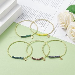 Natural Malaysia Jade(Dyed) Round Beaded Stretch Bracelet with 304 Stainless Steel Star Charms&nbsp;BJEW-JB08059