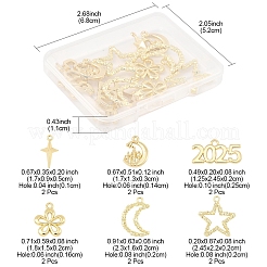 12本6スタイルアロイペンダント  ムーン  スター  花のチャーム  ゴールドカラー  12.5~24.5x9~22x2~5mm  穴：1~2.5mm  2個/スタイル&nbsp;FIND-FS0003-38G