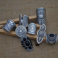 8Pcs Retro Alloy and Resin Cuff Open Rings Set&nbsp;WG49266-01