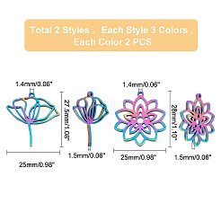 12個6スタイル304ステンレススチールペンダント  花  ミックスカラー  27.5~28x25x1.5mm  穴：1.4mm  2個/スタイル&nbsp;STAS-DC0011-32
