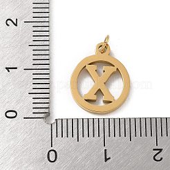 304ステンレススチールチャーム、ジャンプリング付き  ゴールドカラー  文字チャーム付きリング  文字x  14.5x12x1.5mm  穴：3mm&nbsp;LS-STAS-R001-02G-X