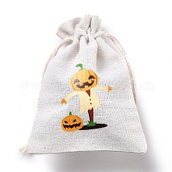 ハロウィンコットンクロス収納ポーチ  長方形巾着袋  キャンディーギフトバッグ用  カボチャ模様  13.8x10x0.1cm&nbsp;LS-ABAG-M004-01E
