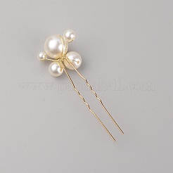 アイアン製ヘアフォーク  銅線巻きabsビーズ付き  ゴールドカラー  71~89.5mm  6個/セット&nbsp;OHAR-WH0019-11G