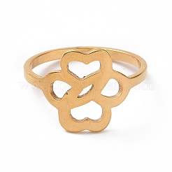 Ion Plating(IP) 201 Stainless Steel Hollow Flower Finger Ring for Women&nbsp;RJEW-J051-13G