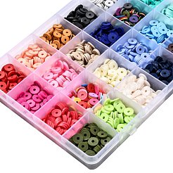 24色手作りポリマークレイビーズ  ジュエリー工芸用品のDIY用  ディスク/フラットラウンド  ヒシビーズ  ミックスカラー  8x0.5~1mm  穴：2mm  24色  約76~80PCS /カラー  1824~1920個/箱&nbsp;CLAY-X0011-03C