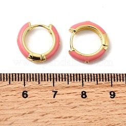 真鍮エナメルフープピアス  クリアキュービックジルコニア  ライトゴールド  ピンク  14x15x3.5mm  ピン：1mm&nbsp;EJEW-XCP0001-16