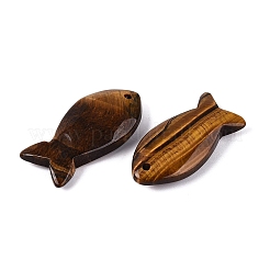 天然石タイガーアイペンダント  魚のチャーム  37.5~39.5x18~19.5x6~8.5mm  穴：1.6~2mm&nbsp;G-G275-01C