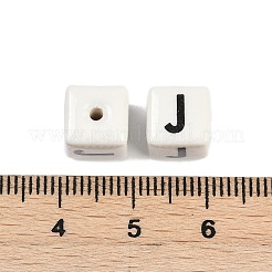 磁器のビーズ  文字のある正方形  文字J  8.5x8.5x8.5mm  穴：1.6mm&nbsp;X1-PORC-R003-08J