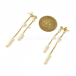 Natural Pearl Beaded Tassel Dangle Stud Earrings&nbsp;EJEW-JE05514-01
