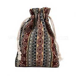 エスニック柄のポリコットン製巾着式収納袋  長方形  カラフル  13.5~14x9.5x0.7cm&nbsp;FB-CBA307F-01C