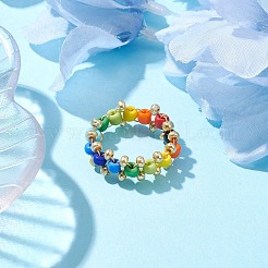 ガラスシードと真鍮ビーズの指輪  女性のための銅線巻きジュエリー  カラフル  8.5mm  内径：18mm&nbsp;RJEW-JR00687