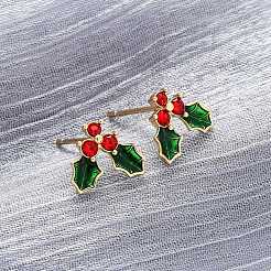 Cubic Zirconia Cherry Stud Earrings with Enamel&nbsp;EJEW-P199-14G