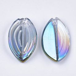 電気メッキガラスチャーム  葉  スチールブルー  20.5x12x3.5mm  穴：1.4mm&nbsp;EGLA-S175-02B