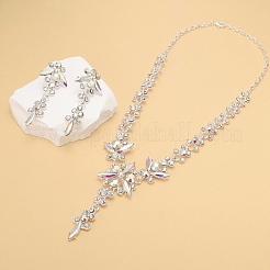 Flower Brass Rhinestone Pendant Necklaces & Stud Dangle Earrings&nbsp;FS-WG58BAB-03