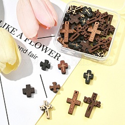 40個 8スタイル 天然木ペンダント&ビーズセット  染め  クロス  ミックスカラー  13~30x13~17x4~5mm  穴：1.2~1.8mm  5個/スタイル&nbsp;WOOD-FS0001-46