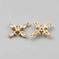 真鍮製マイクロパヴェキュービックジルコニアペンダント  花  透明  19.5x17x9.5mm  穴：1.4mm&nbsp;KK-WH0062-205G-01