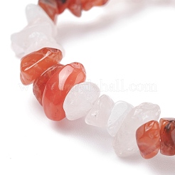 Natural Carnelian(Dyed) & Rose Quartz Chips Beads Stretch Bracelet for Women&nbsp;BJEW-AL00003-17