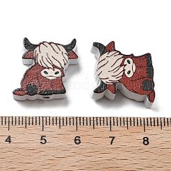 プリントウッドビーズ  牛  暗赤色  18.5x17.5x6mm  穴：2.5mm&nbsp;WOOD-G023-03B